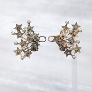 Vintage Clip On Earrings Extra Large Stars, Gems, Faux Pearls - Heavy Tarnish